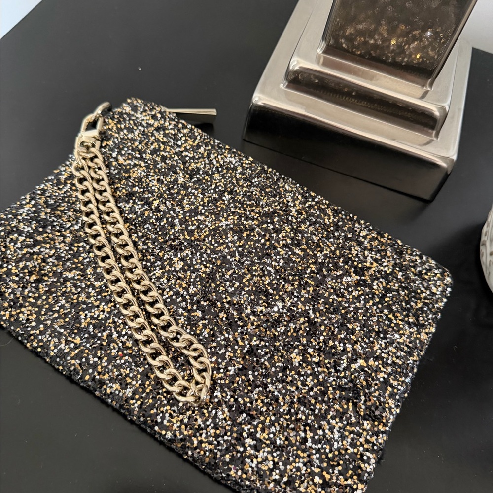 Express Black and Gold Glitter Wristlet